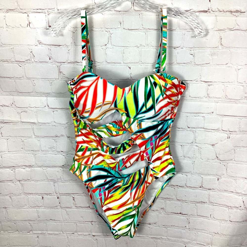 NWT Kenneth Cole Tropical Floral Print One Piece Bathing‎ Suit Women’s Large